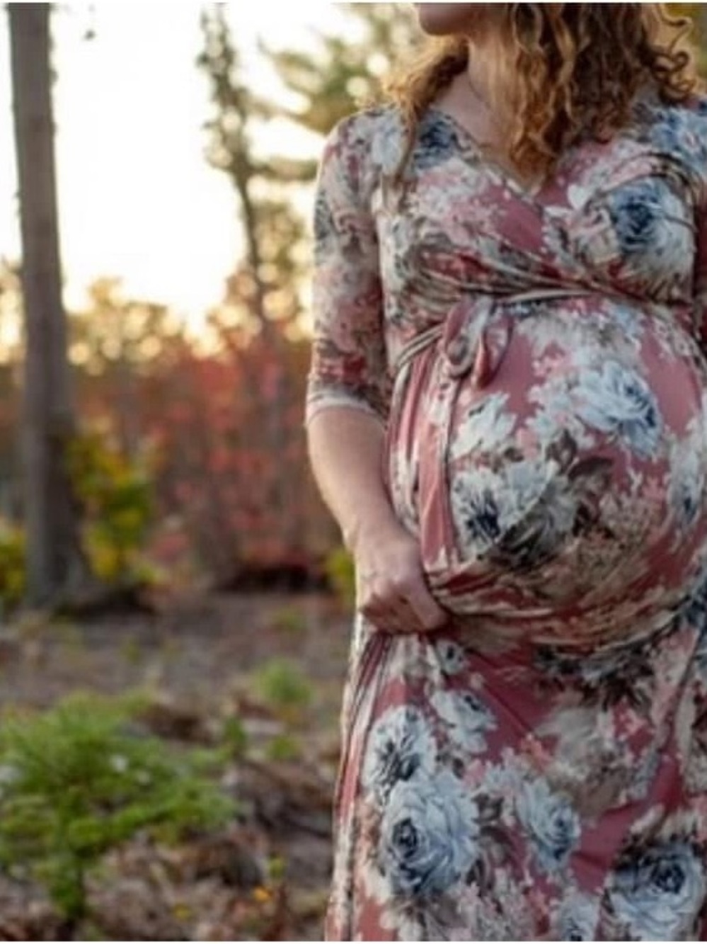 Pink Blush Floral Maternity Wrap Dress in Dusty Rose -small